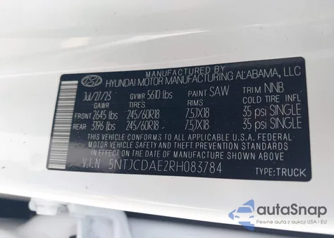 2024 Hyundai Santa Cruz Sel z USA, uszkodzony, nr VIN 5NTJCDAE2RH083784